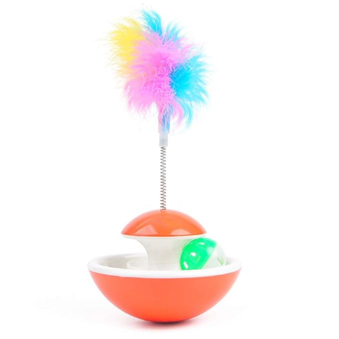 Anjetan Cat Tumbler Toy Ball Funny Faux Feather Interactive Kitten Toy